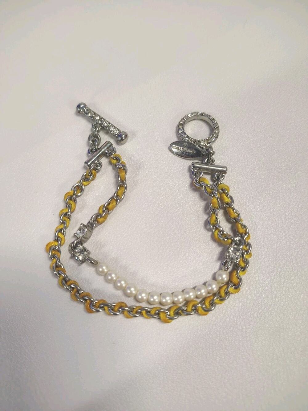 Ann Taylor Pearlized Cord Bracelet Yellow 7.5" Toggle Closure